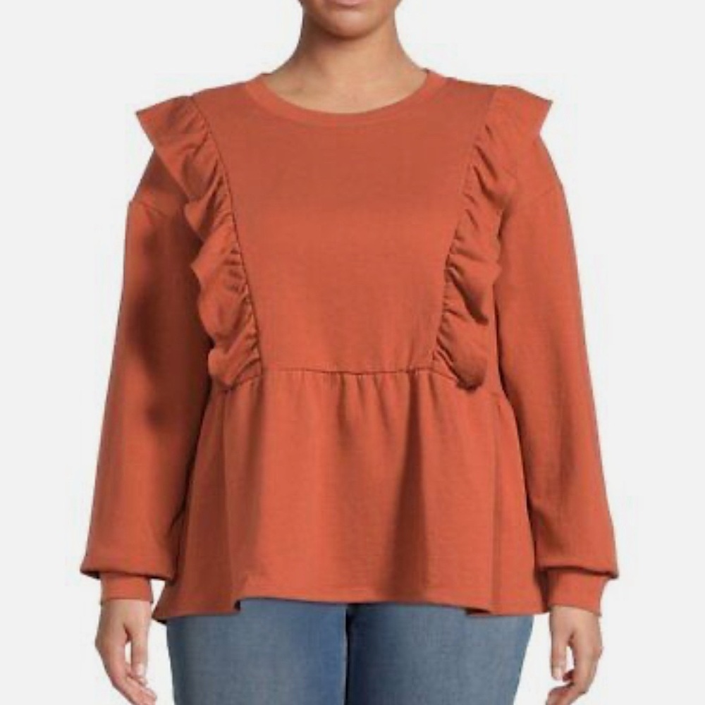 The Get Terry Ruffle Peplum Sweatshirt Cozycore XXL Coquette Feminine
